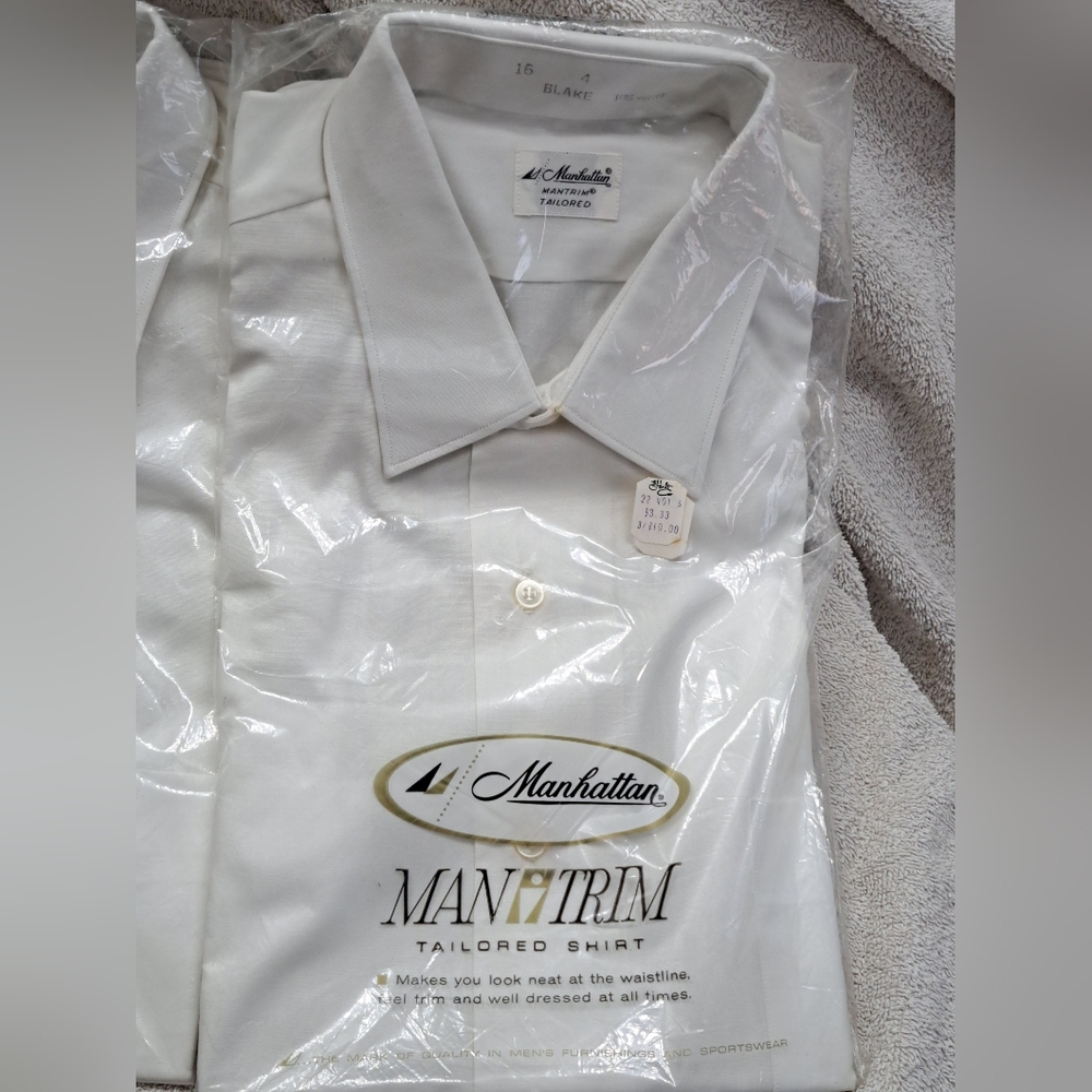 Vintage 70s Manhattan White Slim Tailored Blend Dress Shirt